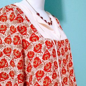 MB Design Boho Orange Floral Tunic Top Sz XS